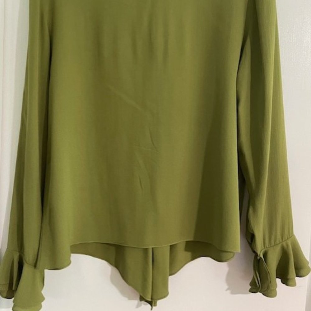 Silk Ruffled Blouse Olive Green - Picture 3 of 5